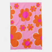 フラワーマーケットアムステルダムレトロフラワーズピンクオレンジ キッチンタオル (縦)