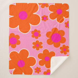 フラワーマーケットアムステルダムレトロフラワーズピンクオレンジ シェルパブランケット