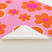 フラワーマーケットアムステルダムレトロフラワーズピンクオレンジ シェルパブランケット (3/4)