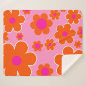 フラワーマーケットアムステルダムレトロフラワーズピンクオレンジ シェルパブランケット (正面(横))