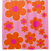 フラワーマーケットアムステルダムレトロフラワーズピンクオレンジ シャワーカーテン (正面)