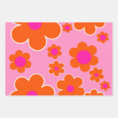 フラワーマーケットアムステルダムレトロフラワーズピンクオレンジ ラッピングペーパーシート (正面2)