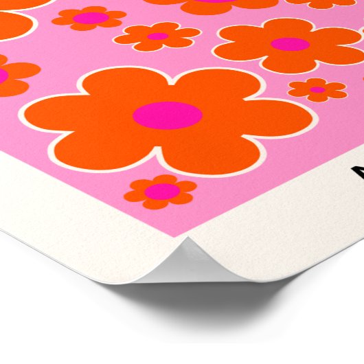 フラワーマーケットアムステルダムレトロフラワーピンク ポスター (角)