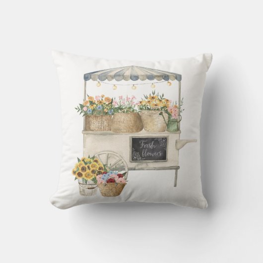 フラワーマーケットグラフウォーターカラーコテージコアアート クッション (正面)