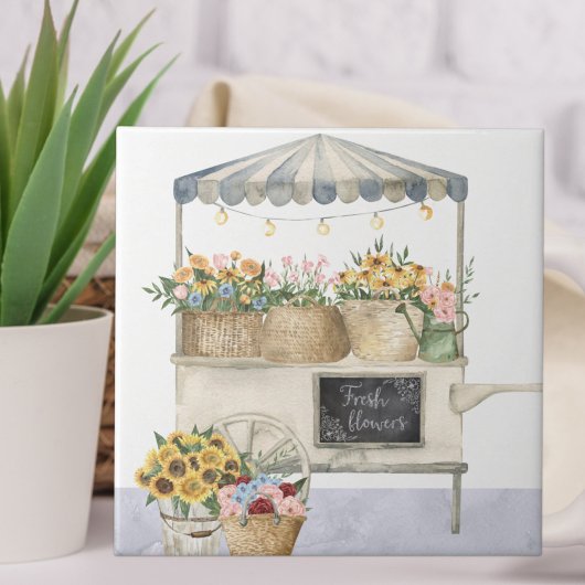 フラワーマーケットグラフウォーターカラーコテージコアアート タイル