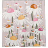 フラワーマーケットコペンハーゲン赤面ピンクフローラルパターン シャワーカーテン (正面)