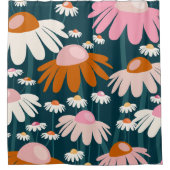 フラワーマーケットストックホルムネイビーブルーレトロフローラ シャワーカーテン (正面)