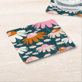 フラワーマーケットストックホルムネイビーブルーレトロフローラ スクエアペーパーコースター (アングル)