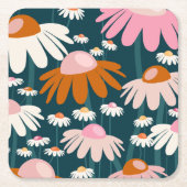 フラワーマーケットストックホルムネイビーブルーレトロフローラ スクエアペーパーコースター (正面)