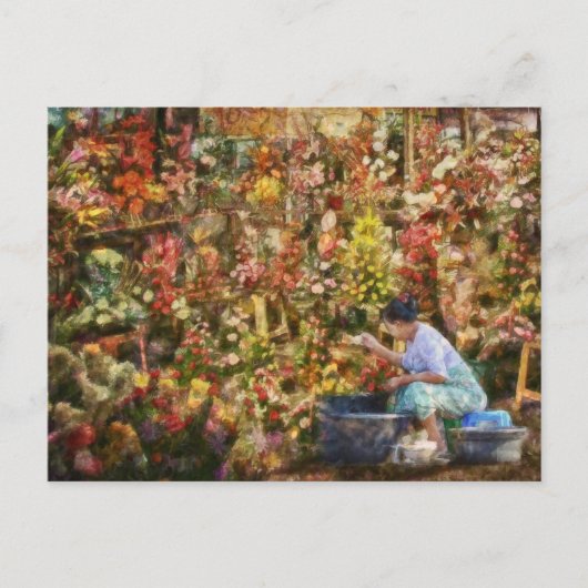 フラワーマーケットニューデリーインド絵葉書 ポストカード (正面)