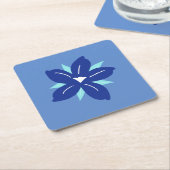 フラワーマーケットプリントミコノスレトロヴィンテージブルー スクエアペーパーコースター (アングル)
