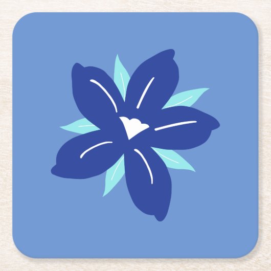 フラワーマーケットプリントミコノスレトロヴィンテージブルー スクエアペーパーコースター (正面)