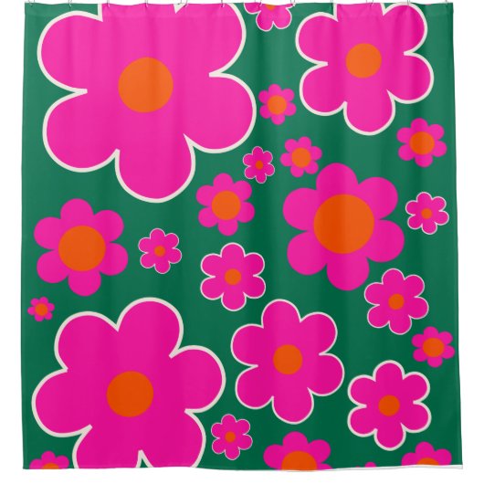 フラワーマーケットホノルルデコモダンーレトロフラワーズ シャワーカーテン (正面)