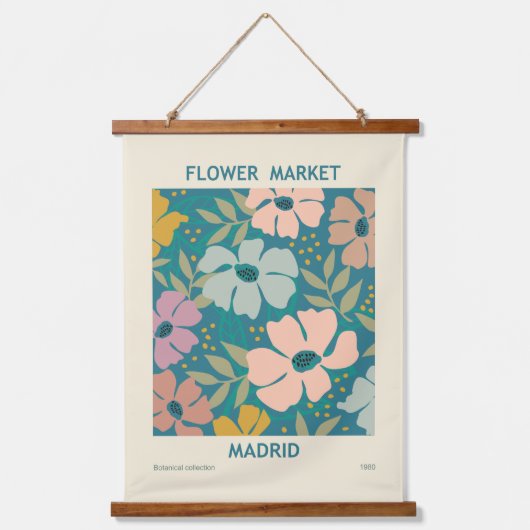 フラワーマーケットマドリードプリント 吊り下げ型タペストリー (正面)