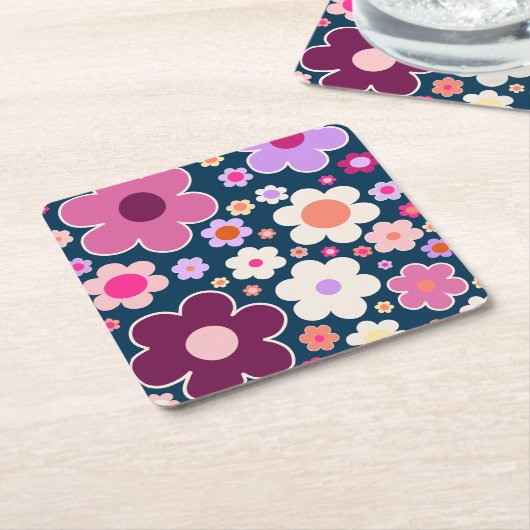 フラワーマーケットロンドンヴィナージュ抽象芸術花 スクエアペーパーコースター (アングル)