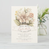 フラワーマーケットヴィンテージ図解入りの、写真付きのベビーシャワー 招待状 (スタンド正面)