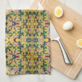 フラワーマーケットヴィンテージ黄色ワイルドフラワーボタニカル キッチンタオル (四つ折り)