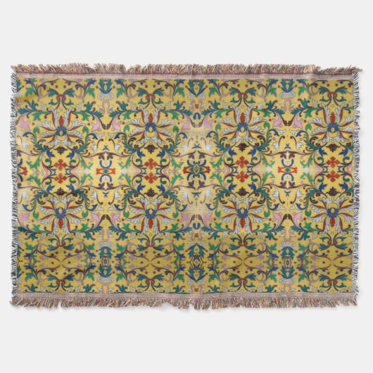 フラワーマーケットヴィンテージ黄色ワイルドフラワーボタニカル スローブランケット (正面)