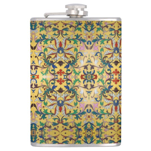 フラワーマーケットヴィンテージ黄色ワイルドフラワーボタニカル フラスク (正面)