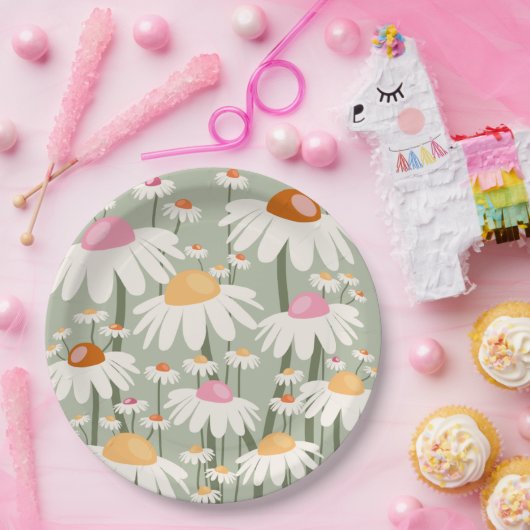 フラワーマーケット東京レトロデイジーセージグリーン ペーパープレート (パーティー)