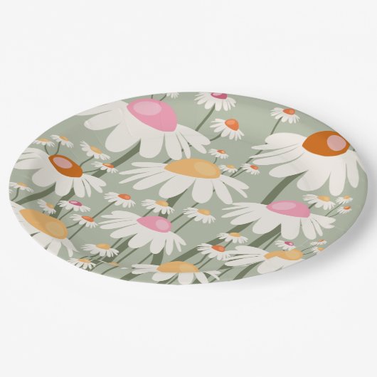 フラワーマーケット東京レトロデイジーセージグリーン ペーパープレート (アングル)