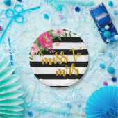 フラワーミス・トゥ・ミセス プレート - ブラック＆ホワイト ストライプ (パーティー)