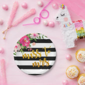 フラワーミス・トゥ・ミセス プレート - ブラック＆ホワイト ストライプ (パーティー)