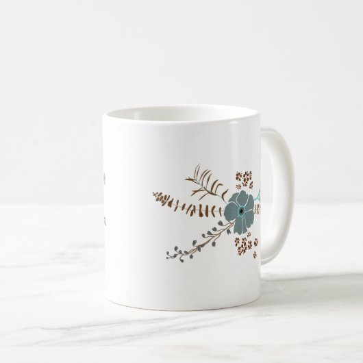 フラワーミッお洒落クスティール（緑がかった色）ピンクグレー流れるフローラ コーヒーマグカップ (正面右)