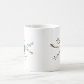 フラワーミッお洒落クスティール(緑がかった色)ピンクグレー流れるフローラ コーヒーマグカップ (中央)