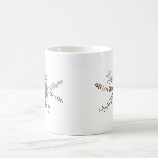 フラワーミッお洒落クスティール（緑がかった色）ピンクグレー流れるフローラ コーヒーマグカップ (中央)