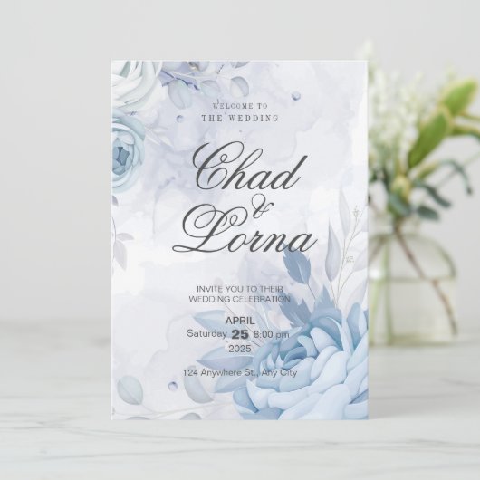 フラワーミニマリストウォーターカラー結婚式招待状 招待状 (スタンド正面)
