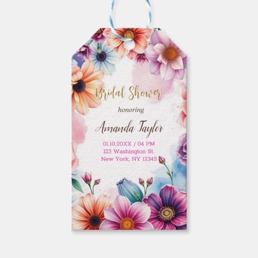 フラワーミニマリストカリグラフィーブライダルシャワーカード ギフトタグ (正面)