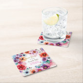 フラワーミニマリストカリグラフィーブライダルシャワーカード スクエアペーパーコースター (インサイチュ)