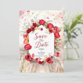 フラワーミニマリスト紅赤のバラ結婚ズ セーブザデート (スタンド正面)