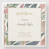 フラワーミニマルカリグラフィーブライダルシャワーカーズ ストーンコースター (正面)