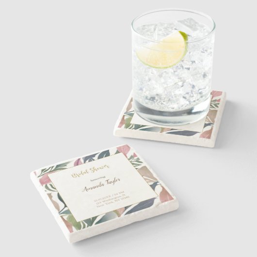 フラワーミニマルカリグラフィーブライダルシャワーカード ストーンコースター (横)