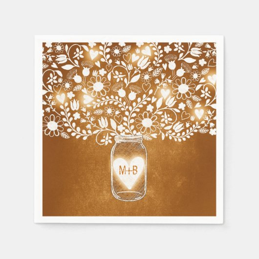フラワーメイスンジャール結婚オレンジ紙ナプキン スタンダードカクテルナプキン (正面)