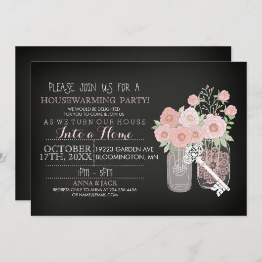 フラワーメイソンジャールカルボード引っ越し祝いパーティー招待状 招待状 (正面/裏面)
