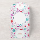 フラワーメドウウォーターカラーティール(緑がかった色) オールインワン招待状 (外側)