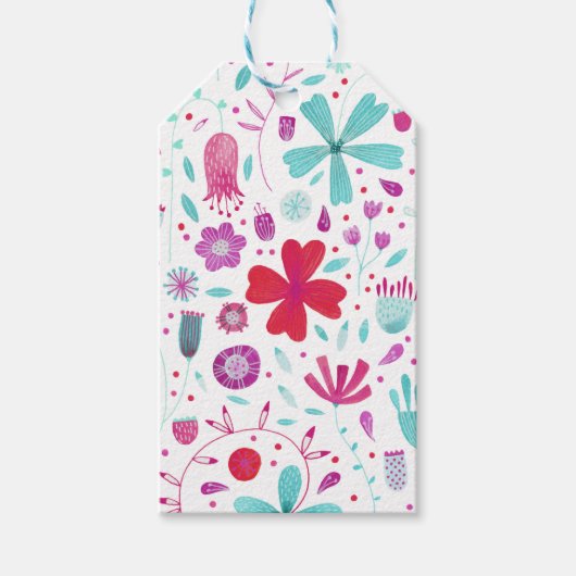 フラワーメドウウォーターカラーティール（緑がかった色） ギフトタグ (正面)