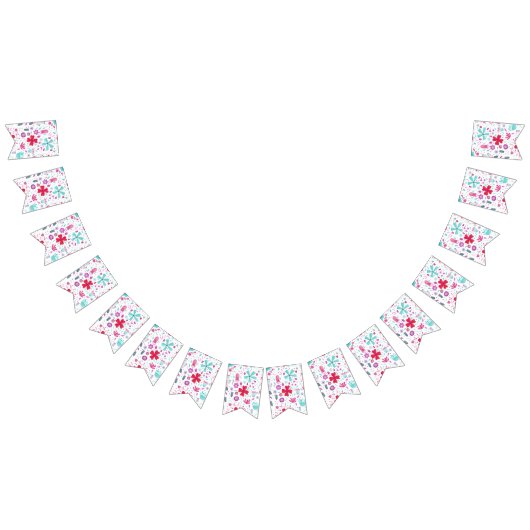 フラワーメドウウォーターカラーティール(緑がかった色) バンティングフラッグ (全)