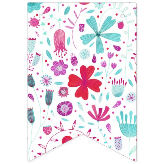 フラワーメドウウォーターカラーティール(緑がかった色) バンティングフラッグ (第3の旗)