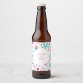 フラワーメドウウォーターカラーティール(緑がかった色)結婚ズ ビールラベル (正面)