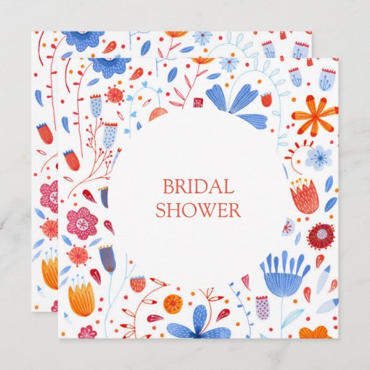 フラワーメドウウォーターカラーブライダルシャワー 招待状 (正面/裏面)