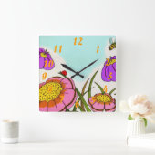 フラワーメドウクロック スクエア壁時計 (ホーム)