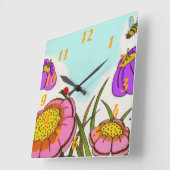 フラワーメドウクロック スクエア壁時計 (傾斜)