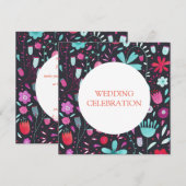 フラワーメドウ水色ダーク結婚ズ 招待状 (正面/裏面)