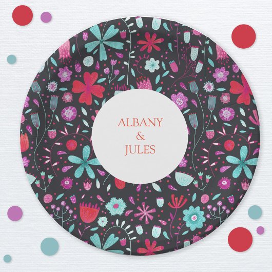 フラワーメドウ水色（濃色） ペーパープレート