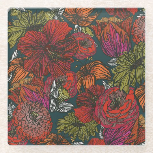 フラワーメドレー ガラスコースター (正面)