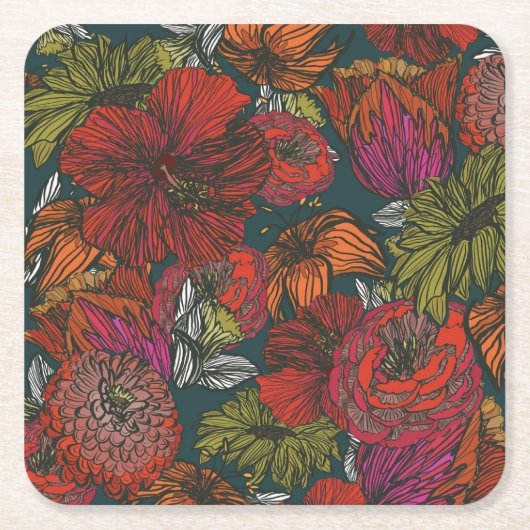 フラワーメドレー スクエアペーパーコースター (正面)